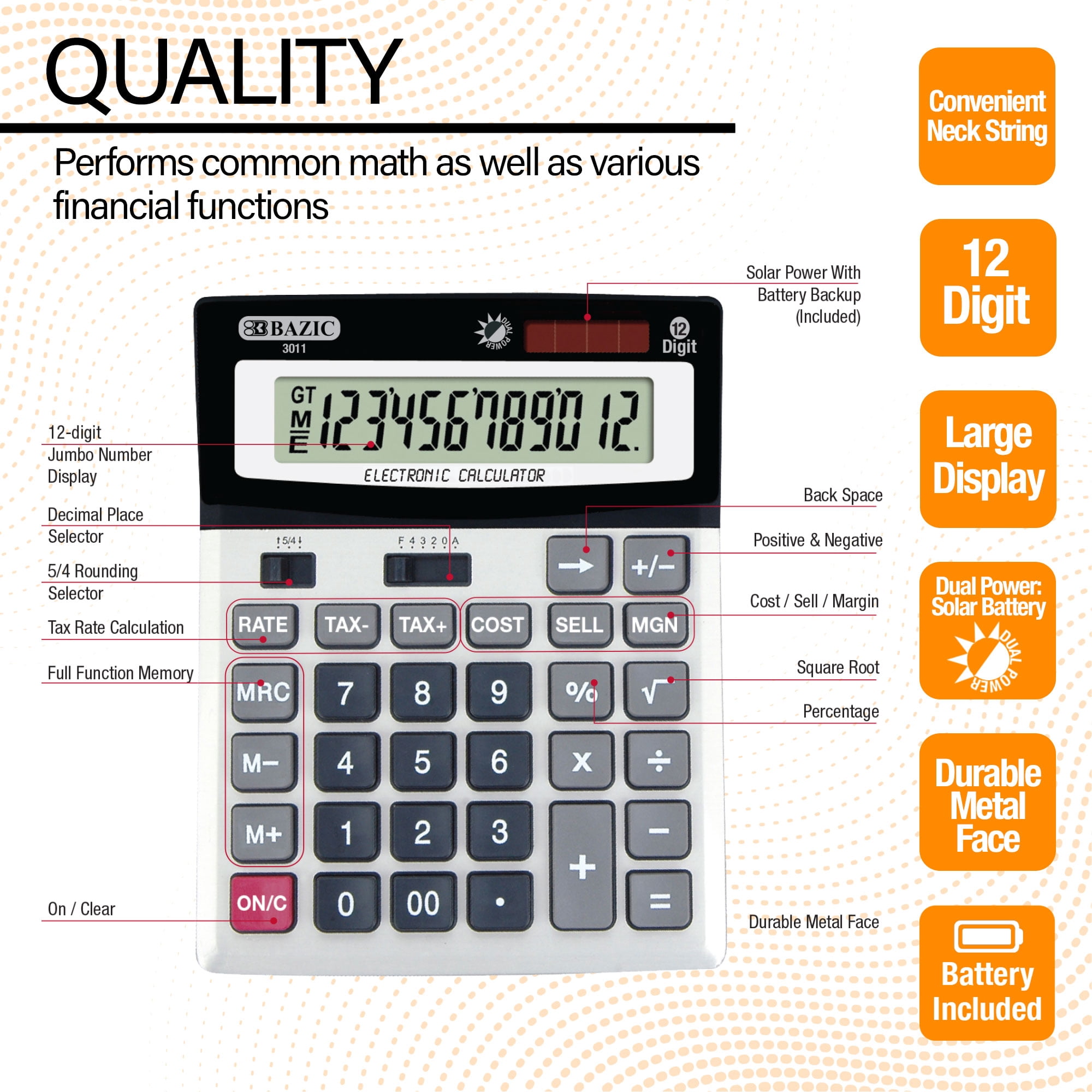 BAZIC Desktop Calculator 12-Digit Profit Calculation & Tax Functions, 1-Pack