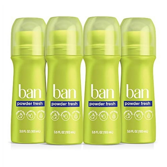 Ban Powder Fresh 24-Hour Invisible Antiperspirant Roll-On Deodorant For Women And Men Underarm Wetness Protection With Odor-Fighting Ingredients 3.5 Fl Oz (Pack Of 4)