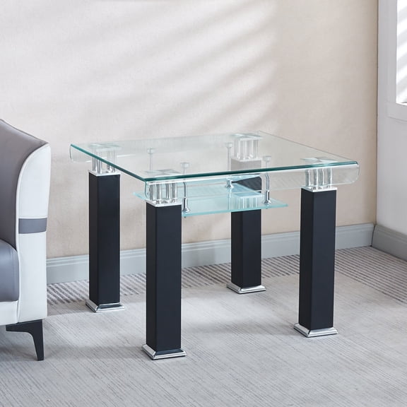 28" Square 2-Tier Glass End Tables for Living Room, for Entryway