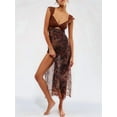 thumbnail image 3 of Women Lace Patchwork Mesh Maxi Dress Floral Print Cutout Sweetheart Neck Backless Slit Summer Y2K Long Dresses Dark Brown M, 3 of 5