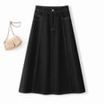 thumbnail image 2 of A Darker Black Denim A-Line Skirt for Women, 2025 New Flared Mid-Length Swing Skirt, Loose Fit Flowy Drop Waist Skirt, 2 of 6