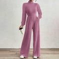 thumbnail image 3 of Bloomae Women's Long Sleeve Turtleneck Jumpsuit - Stretchy Ribbed Wide-Leg Casual One-Piece Back Cutout Rompers Loose Fit Overall Pants with Pockets, 3 of 5