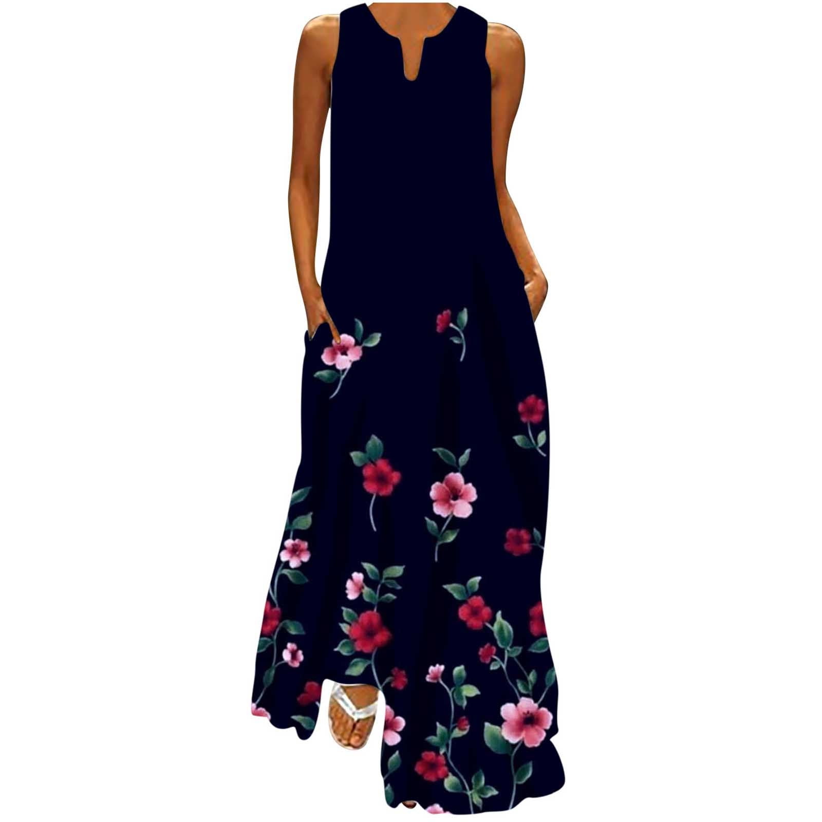 PBNBP Women Summer Dress Casual V Neck Sleeveless Dress Loose Fit Plus