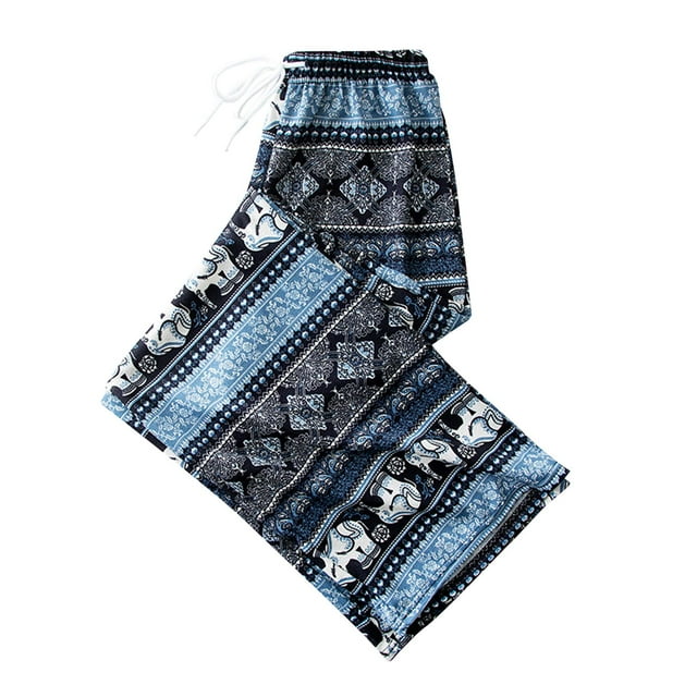 Pantalones Harem para Mujer, Pantalones Holgados de Cintura Alta, Ropa Casual Tailandesa de Talla Grande, Pierna Ancha Azul