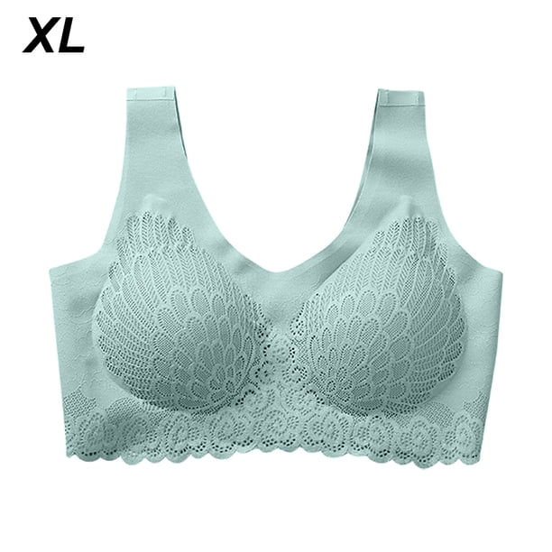 Sujetador de mujer Sujetador Hacer subir acolchado inalámbrico Sujetador deportivo de látex desmontable Ropa interior superior, Verde, XL seitruly AP001365-05