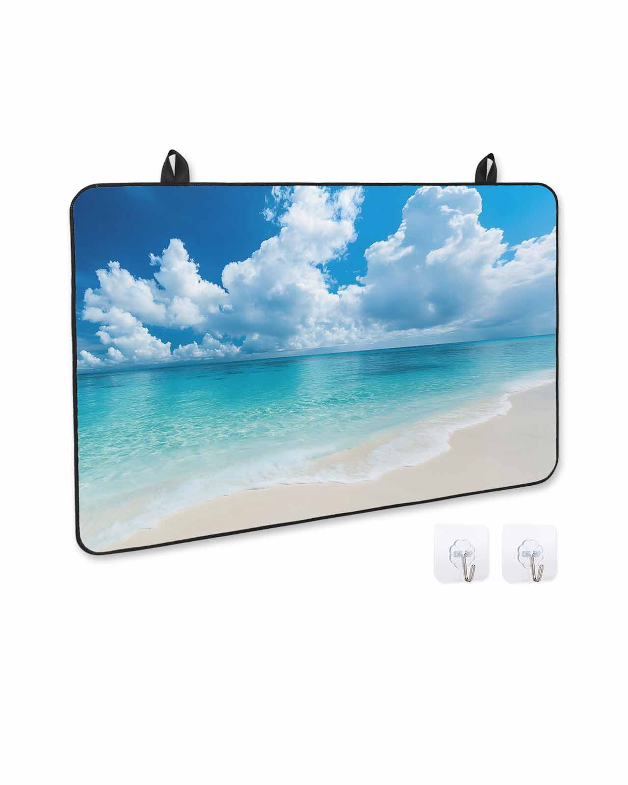 nqOlkjepod Large Induction Cooktop Protector Mat 24"x21", Blue Ocean Stove Top Covers for Electric Stove, Beach Coastal Nature Sky Decorative Stove Burner Cover Mats, Glass Top Stove Cover
