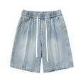 thumbnail image 2 of Otvok Fashionable Mens Casual Solid Color Elastic Waistband Drawstring Denim Shorts, 2 of 6