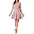 thumbnail image 1 of INSPIRE CHIC Robe pour Femme à Carreaux Pied-de-Poule Col Ras du Cou Boutonnée devant Élégante Robe Trapèze TP Rose, 1 of 6