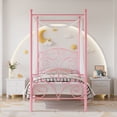 thumbnail image 2 of VECELO Metal Canopy Bed Frame Twin, Four Posters Platform Bed with Headboard and Footboard, No Box Spring Needed, Pink, 2 of 8