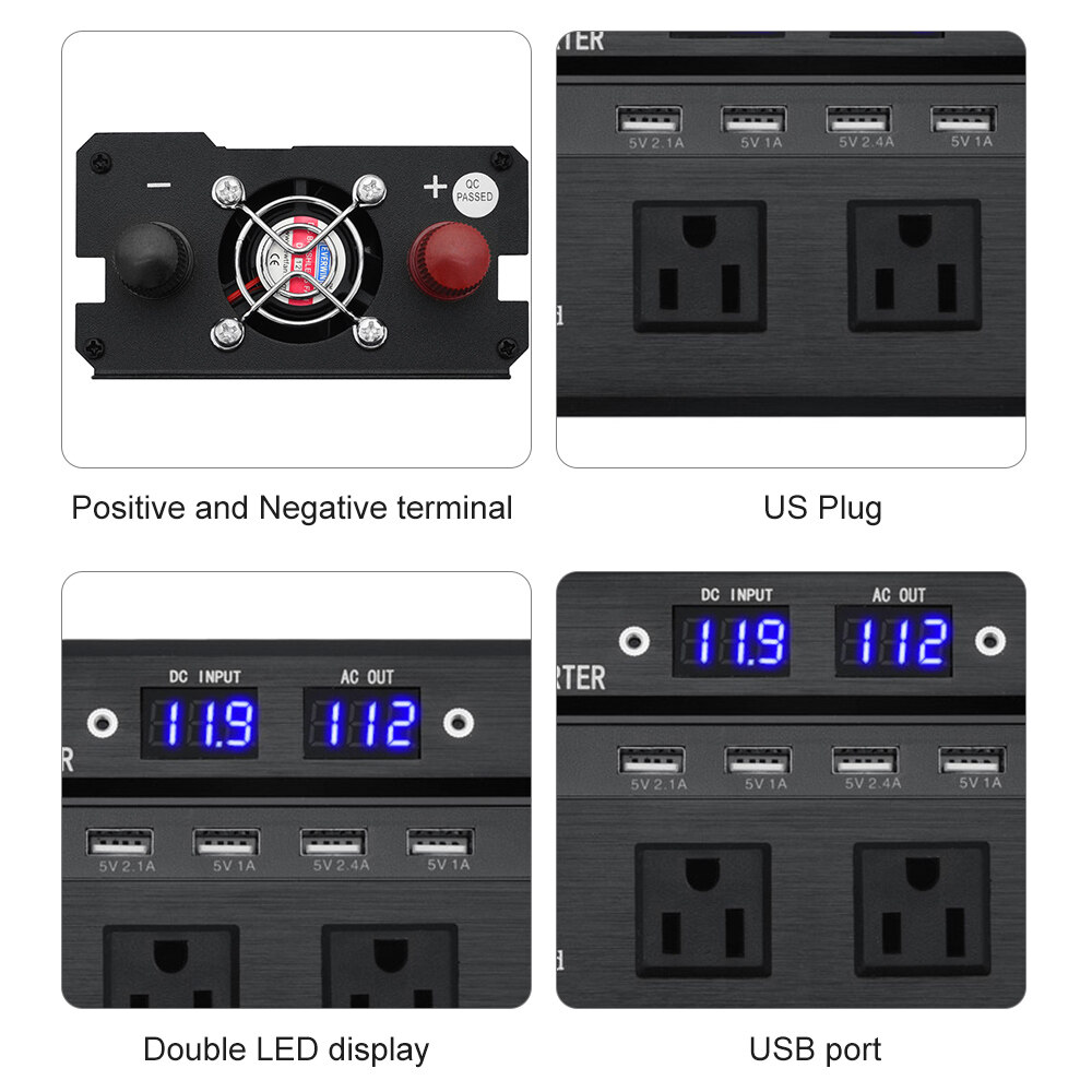 Car Inverter 3000W 4000W 5000W 12V/24V 110/220V DC to AC Power Inverter Dual Led Display Modified Sine Wave Power Voltage Transformer Converter
