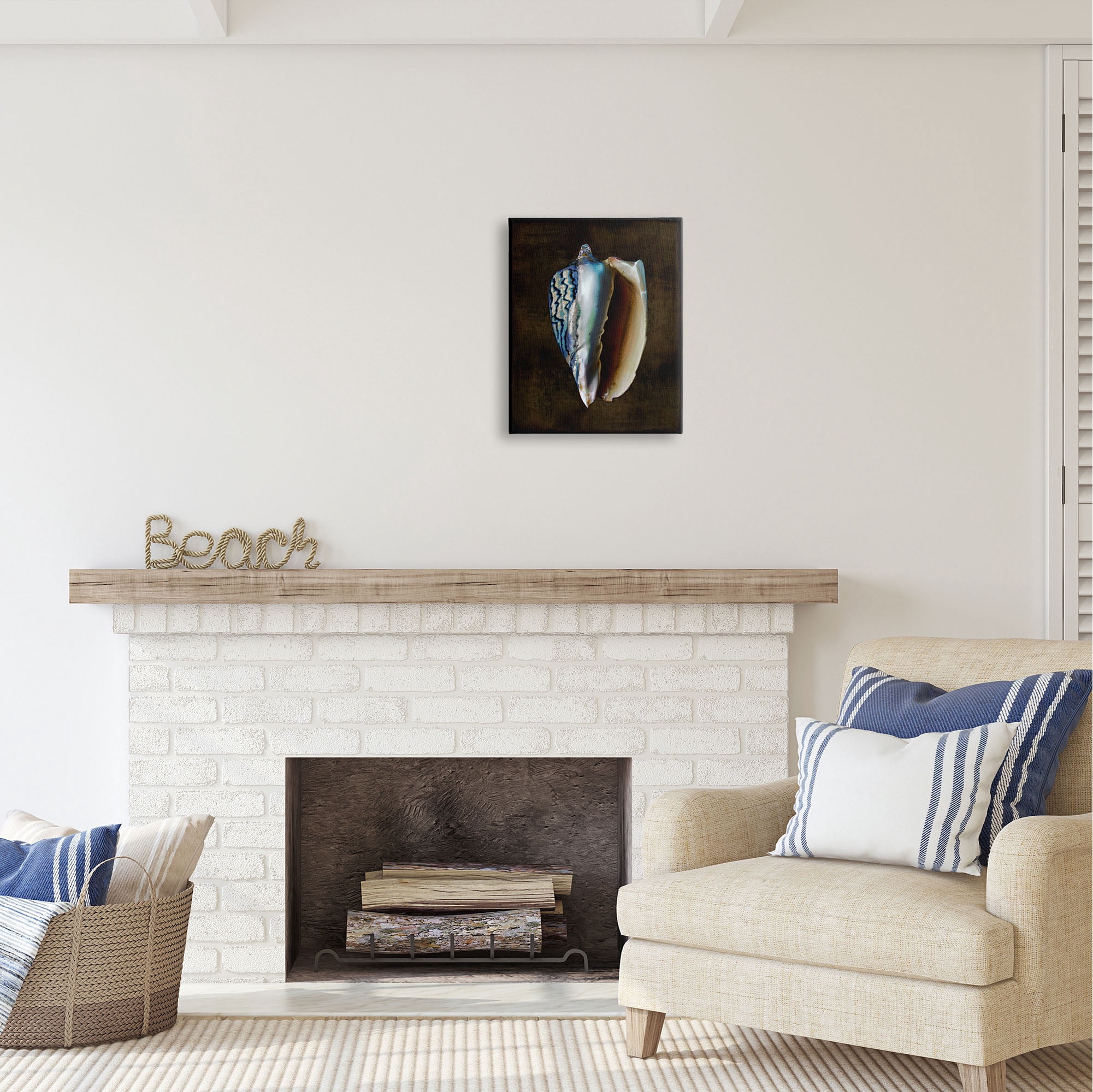 Stupell Industries Conch Shell on Black Nature Painting Gallery Wrapped Canvas Print Wall Art, 16 x 20