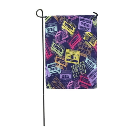 SIDONKU Rock Hipster Seamless Cartoon Pattern with Colorful Retro Cassettes Music Garden Flag Decorative Flag House Banner 28x40 inch