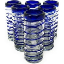 Hand Blown Mexican Tequila Shot Glasses – Set of 6 Blue Spiral Shot Glasses 2 oz