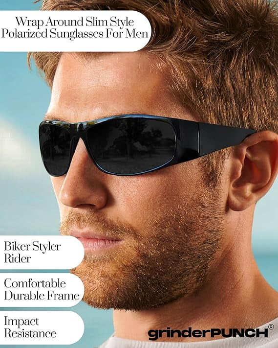 Grinderpunch Super Dark CAT 4 Sunglasses Polarized Blackout Lenses for Light Sensitivity & Migraine Relief Wrap Around - Gloss Black