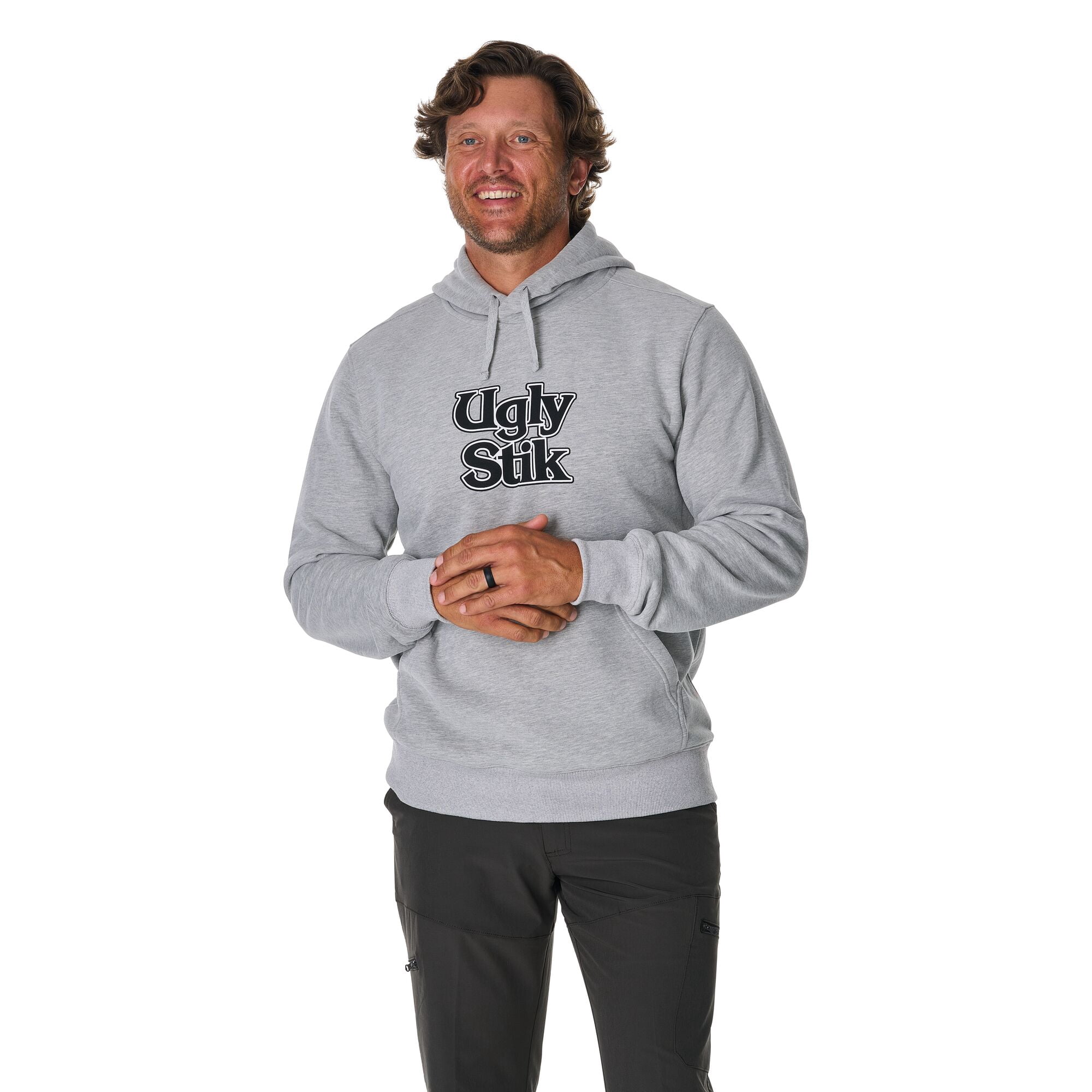 Ugly Stik Logo Pullover Hoodie, Grey, Size S