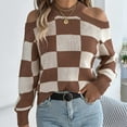 thumbnail image 7 of Cnbwig Women's Pullover Sweater Casual Off The Shoulder Color Blocking Checkered Long Sleeved Knitted Sweater Loose Knitwear for Womens Z1-Coffee L, 7 of 7