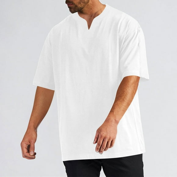 Styesk T Shirts for Man Men's Solid Color Casual Elasticity Sport Train Short Sleeved V Neck Shirts
