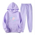 thumbnail image 2 of Feancey Deal of The Day Hoodie Sweat Suits for Womens 2 Piece Lounge Sets Valentines Day Heart Print Hooded Pullover and Jogger Pants Matching Set 2025 Trendy Outfits Purple XXL, 2 of 7