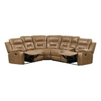 Furniture of America Ranshell Faux Leather Storage Sectional with USBs in Brown