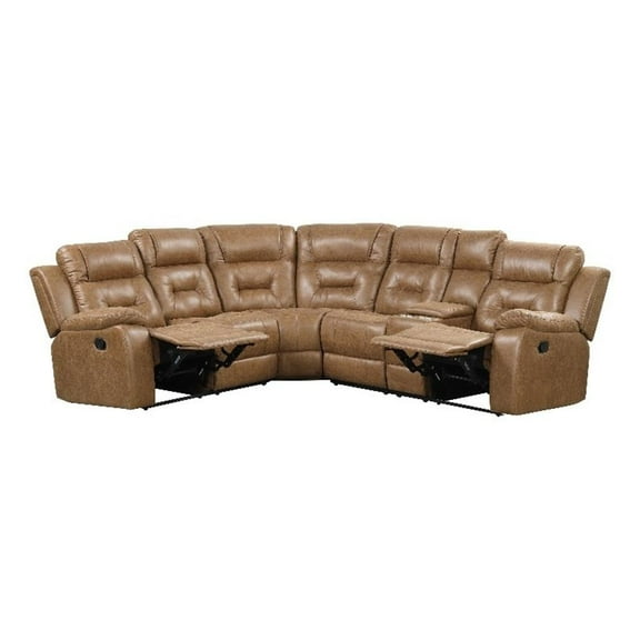 Furniture of America Ranshell Faux Leather Storage Sectional with USBs in Brown