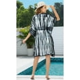thumbnail image 2 of HAPPY BAY Women's Summer Relaxed Fit Caftan Short Loungewear 1X-2X Stripes, Black, 2 of 5