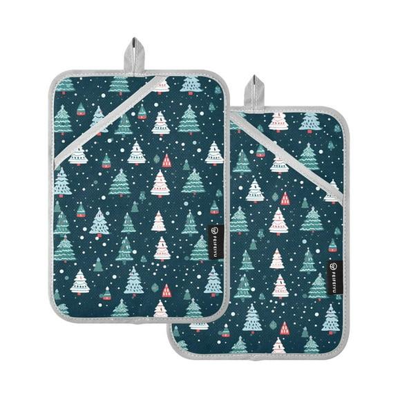 ALAZA Christmas Trees Pot Holders Set of 2 Heat Resistant Kitchen Oven Mitts