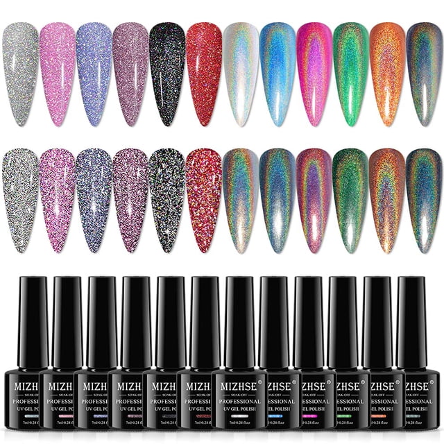 Set de esmaltes de uñas MIZHSE 6 Glitter Gel + 6 holographic Laser