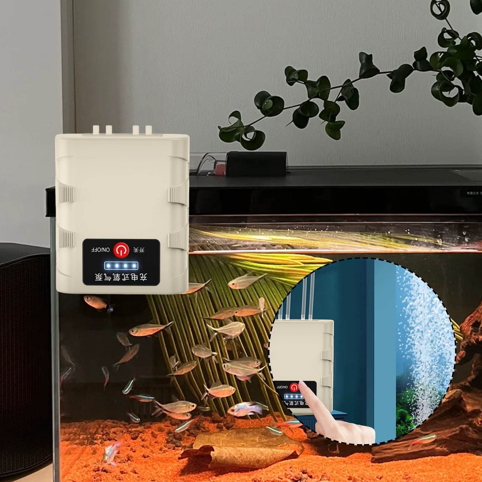 USB Rechargeable Fish Tank Aerator Pump, Lithium Battery Oxygen Pump with 2 Hole and 4 Hole Options, Continuous Aeration for Aquariums Fish Farming Outdoor Use