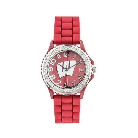 Wisconsin Badgers Team Watch Wisconsin Badgers Licensed Collegiate Analog Watch with Crystals, Rubber Strap and Japanese Movement 38mm - Red - One size ()