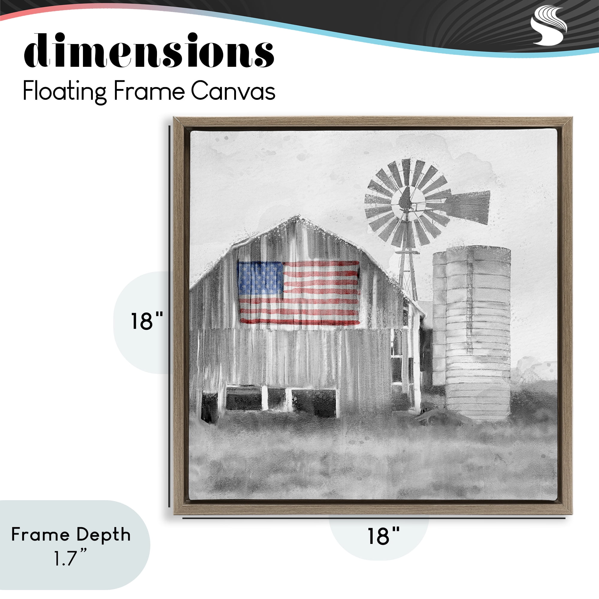 Stupell Industries Grandfather's Barn with Flag Brown Framed Floater Canvas Wall Art, design by Kim Allen