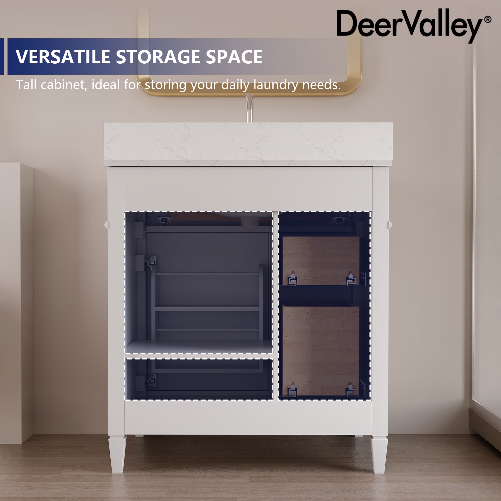 DeerValley Bathroom Vanity 30 Inch Bathroom Vanity with Sink and Backsplash, Pre-Assembled Modern Bath Cabinet with Storage, Soft Close Doors, White