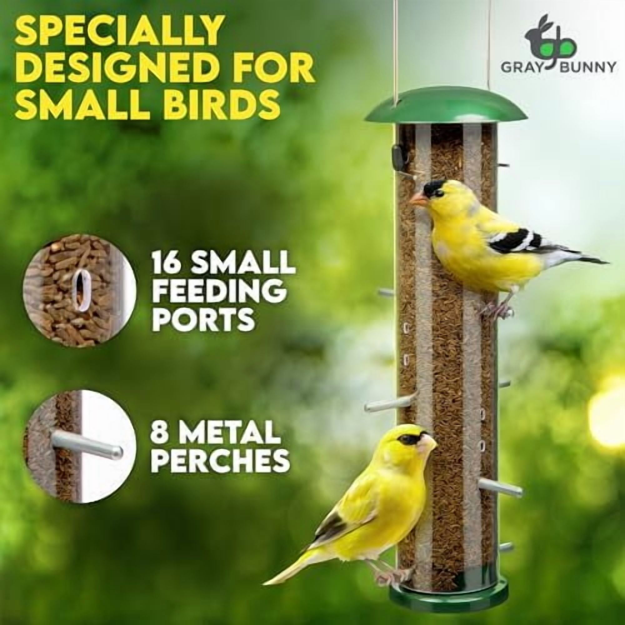 Finch Bird Feeder for Outdoors (16 Ports) Thistle & Nyjer Seed Hanging Feeder with 16 Ports and 8 Metal Perches, Chew-Proof Metal Design for Wild Birds$$Garden & Patio