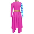 thumbnail image 5 of Aislor Girls Metallic Liturgical Praise Dance Dress Long Sleeve Printed Asymmetrical Worship Church Robe Hot Pink 16, 5 of 7