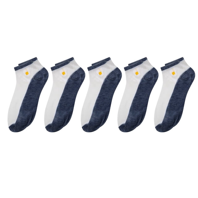 5PC Women Casual Cute Little Daisy Mesh Splice Breathable Short Socks