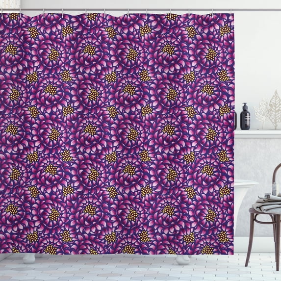 Floral Shower Curtain, Vintage Design Influenced Blooming Petals Exotic Hawaiian Botanical Illustration, Fabric Bathroom Set with Hooks, 69W X 84L Inches Extra Long, Multicolor, by Ambesonne