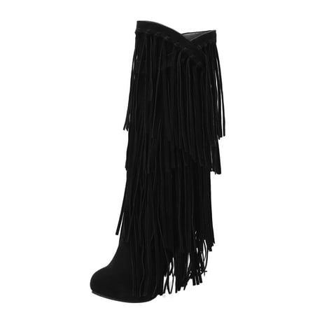 

Entyinea Mid Calf Boots for Women Modern Western Cowboy Distressed Boot for Women Black 41