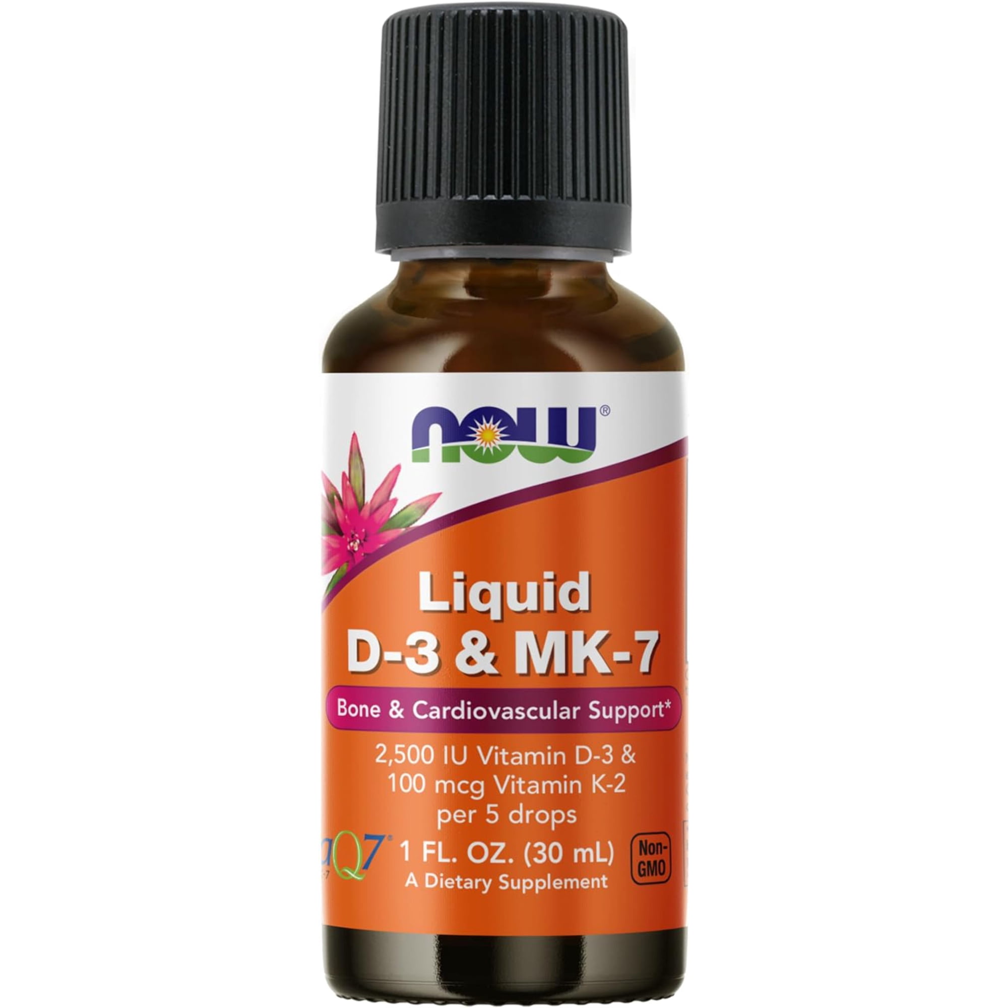 NOW Foods Supplements, Liquid D-3 MK-7 with 2,500 IU Vitamin D-3 100 mcg Vitamin K-2 per 5 drops, 1-Ounce