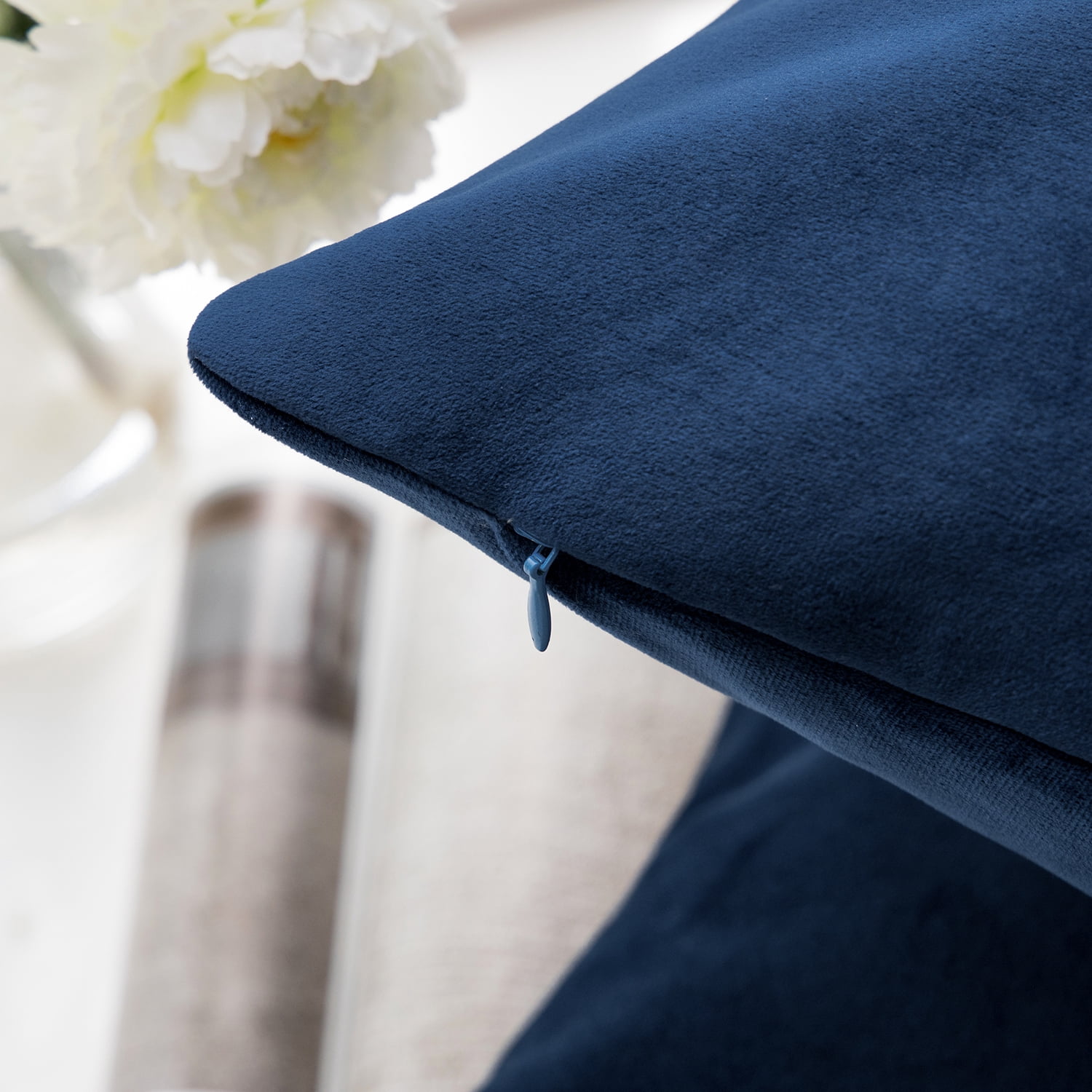 Phantoscope Soft Silky Velvet Throw Pillow Covers 20x20 Inch Set of 2 Decorative Cushion Covers for Couch Sofa Bedroom Living Room, Pillow Cases Only, Navy Blue