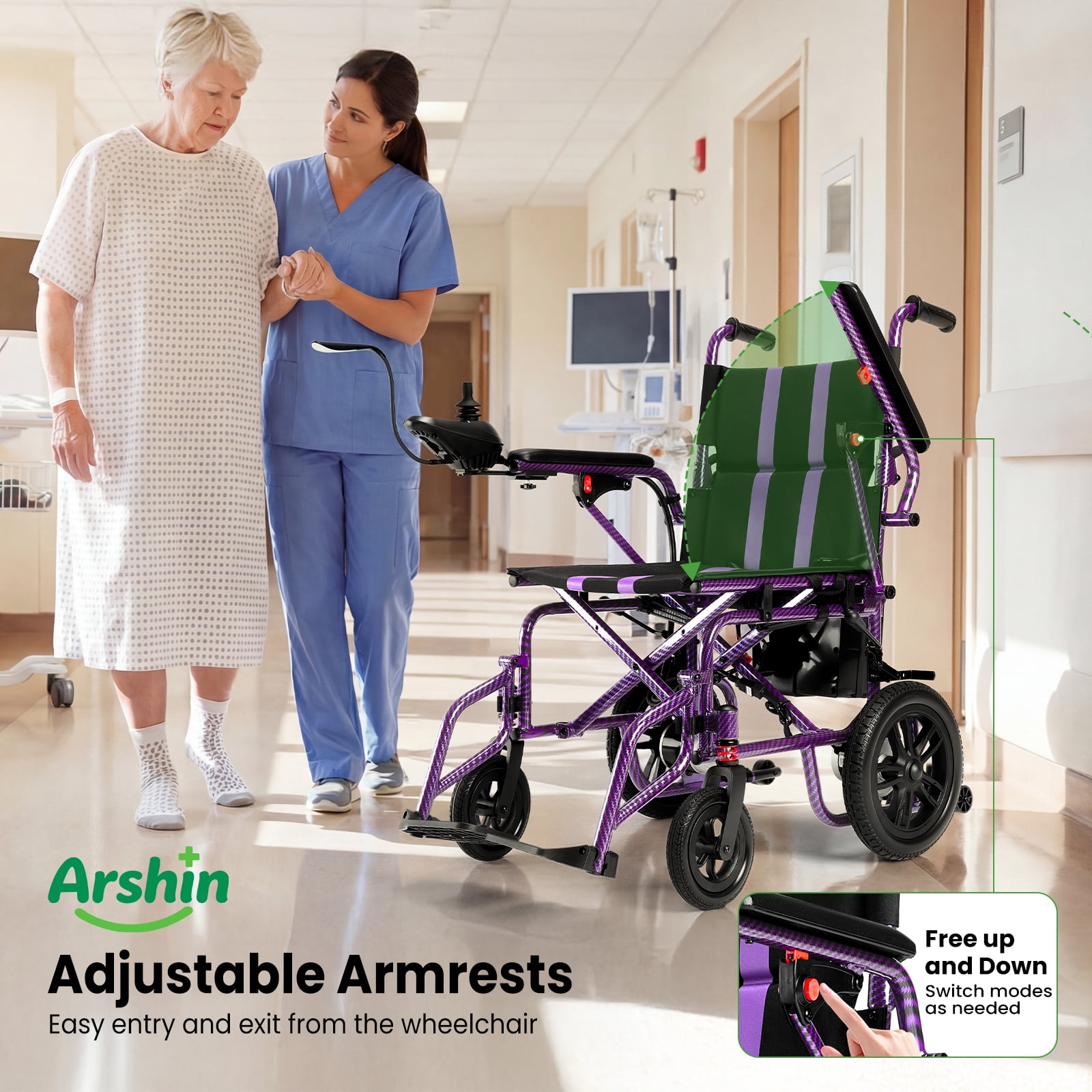Lightweight Foldable Electric Wheelchair,20+ Miles,360°Joystick,Mom's Gift(Purple)