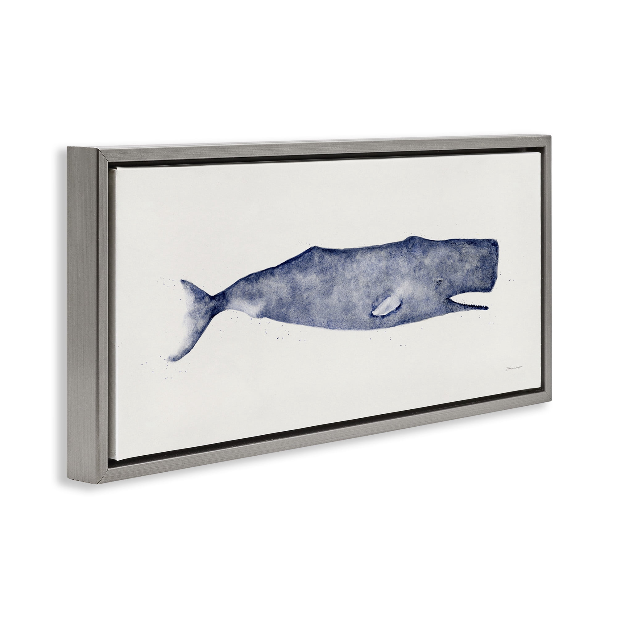 Stupell Industries Classic Whale Watercolor Illustration Animals & Insects Painting Gray Floater Framed Canvas Art Print Wall Art, 25 x 11