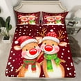 thumbnail image 2 of jejeloiu Kawaii Xmas Reindeer Queen Sheet Sets,Merry Christmas Flat Sheet,White Lovely Polka Dots Queen Fitted Sheet For Children,Breathable Home Decor,4-Piece, 2 of 7