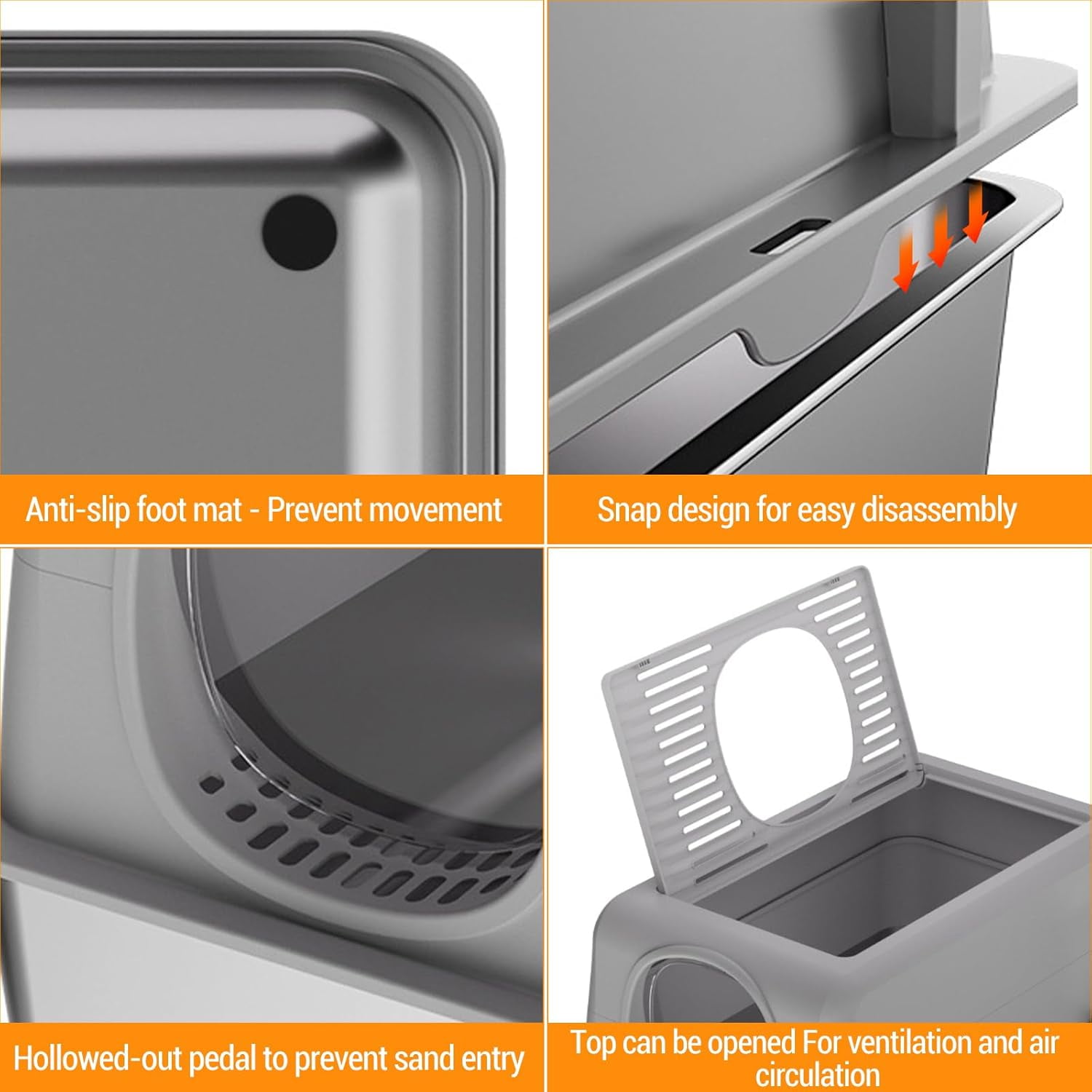 Acekid Stainless Steel Litter Box Top Entry Kitty Litter Box Big Cats Enclosed Metal Boxes High Sides Lid Covered