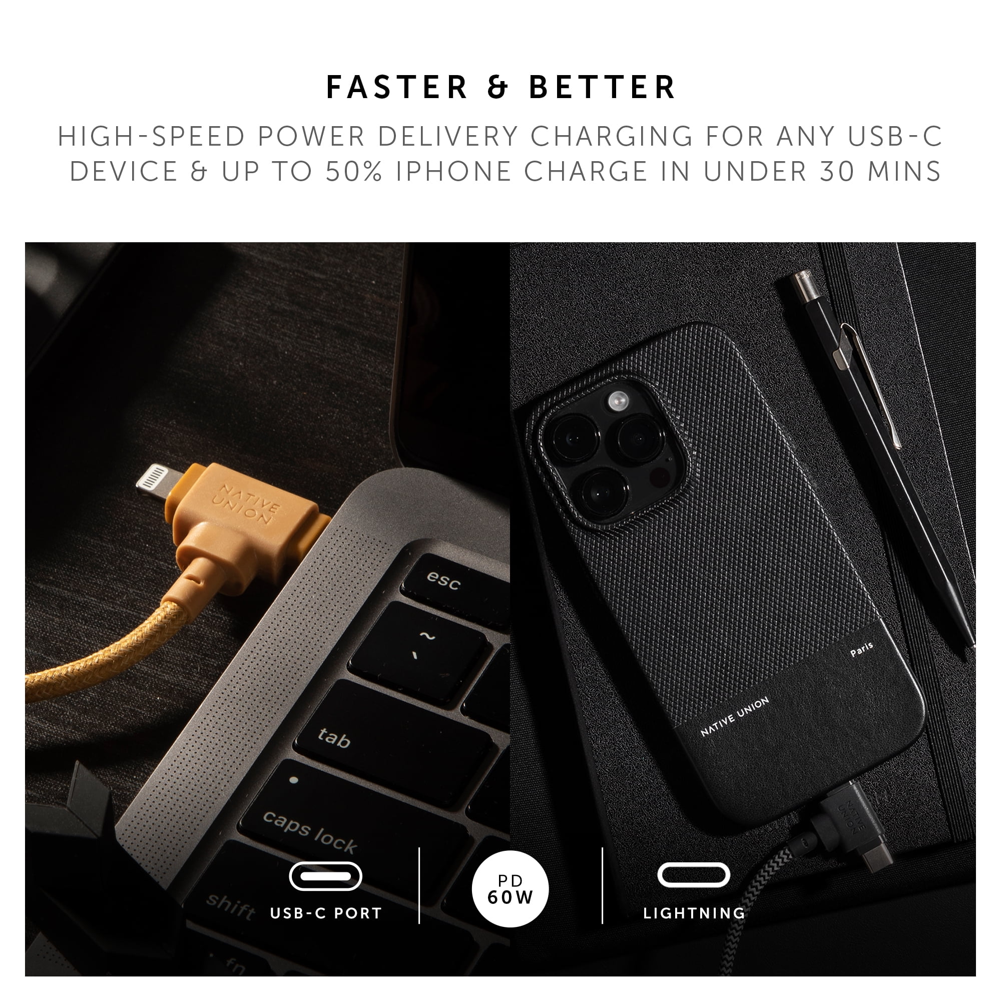 Native Union Belt Cable Duo - 2-in-1 5ft Durable Universal USB-C and Lightning Charging Cable (Zebra)