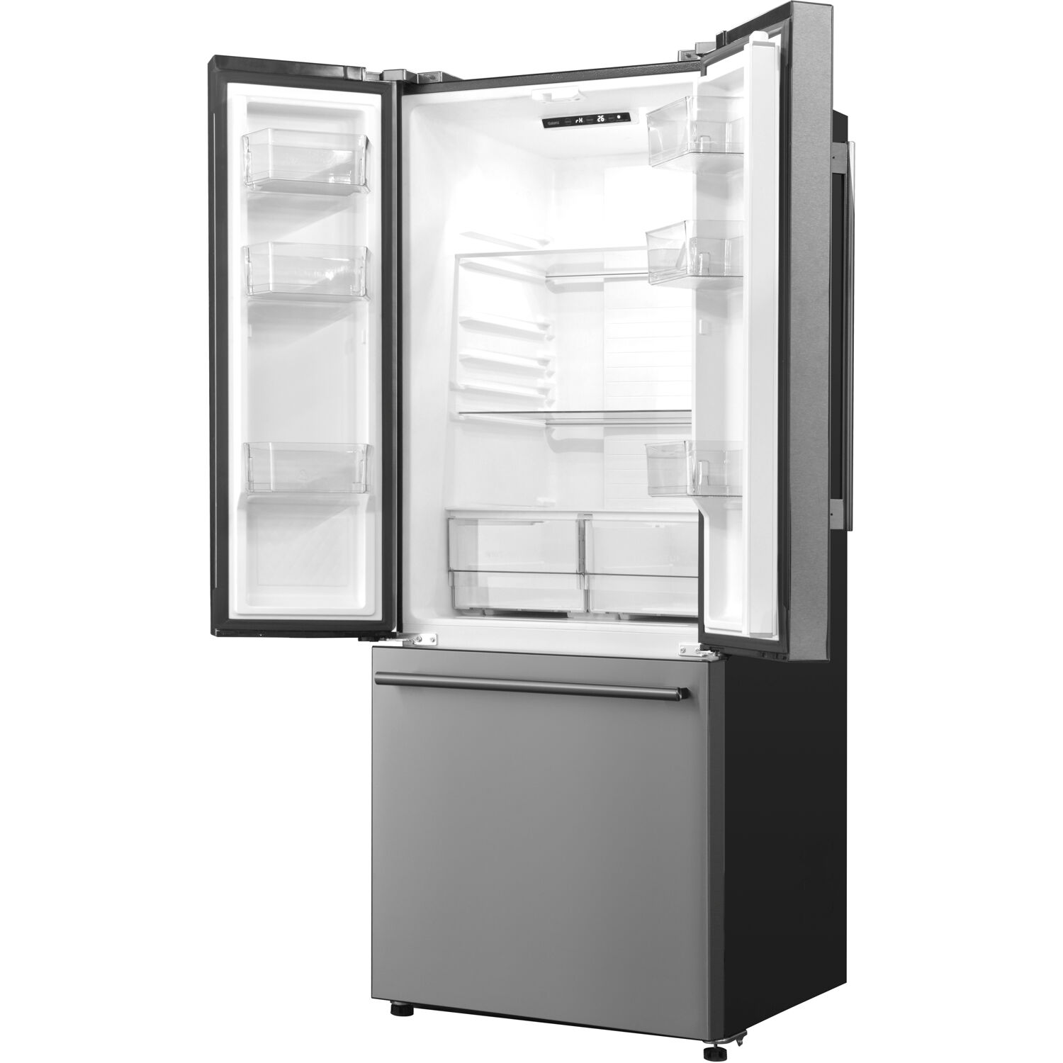 Galanz 16 Cu. ft. 3-Door French Door Refrigerator with Ice Maker, Stainless Steel, 28.35"W Condition, New
