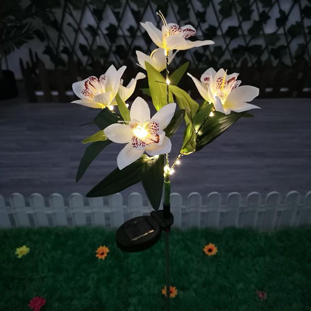 2x LED Solar Jardín Orquídea Luz Impermeable Paisaje Valla Decoración (Blanco)