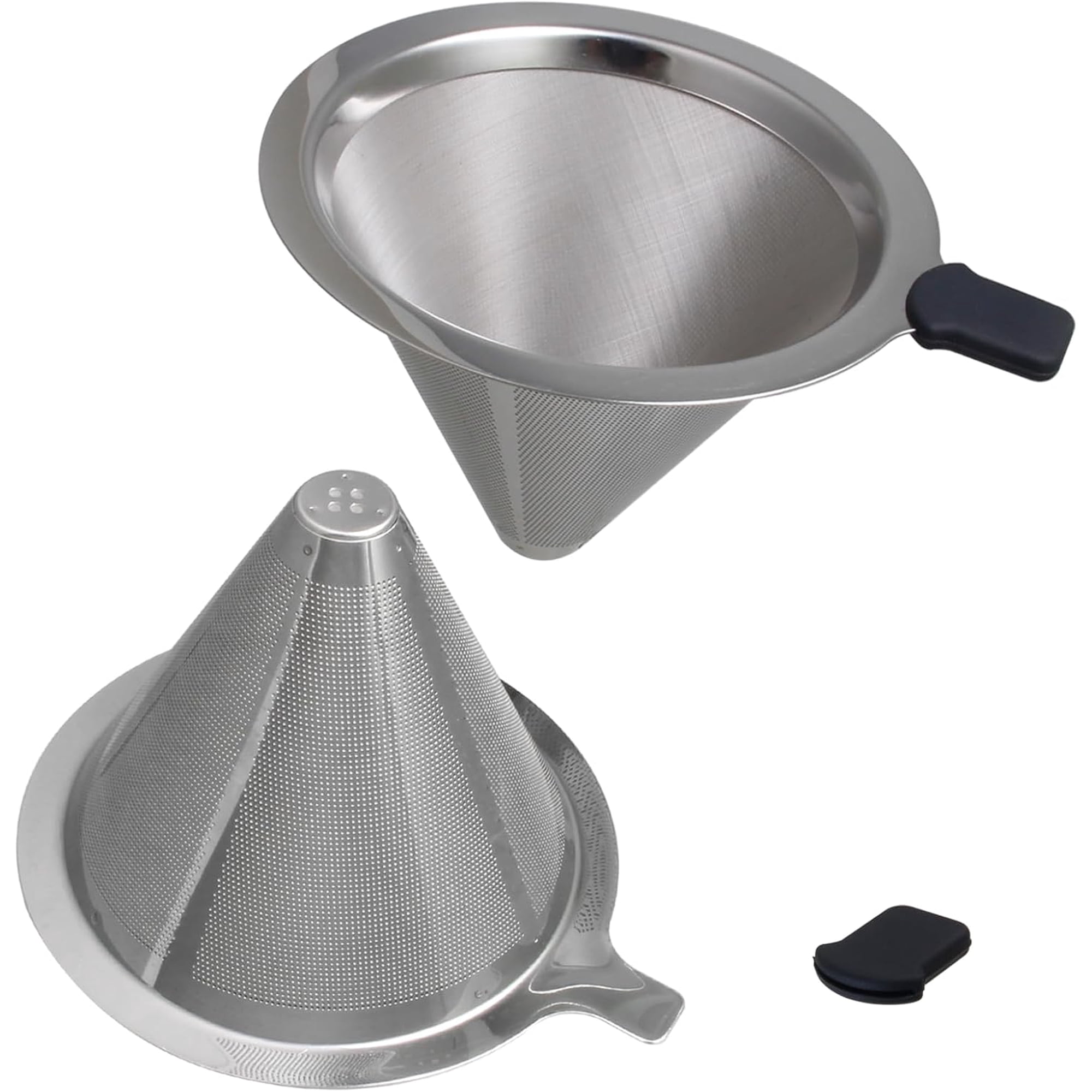 Double Mesh Pour Over Coffee Filter Set-300+600 Reusable Stainless Steel with Detachable Handle Easy Clean 2-in-1 for Drip/Cold Brew/Espresso Fits Most V60/Chemex Brewers