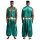 thumbnail image 3 of Disfraz de Príncipe árabe indio para hombre, chaleco antimanchas, chaleco curvo con ribete dorado brillante, frente abierto, pantalones largos con farol, 3 of 5
