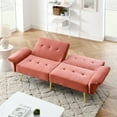 thumbnail image 2 of 78" Velvet Loveseat Sofa Bed,Convertible Sleeper Sofa with Folded Armrests and Storage Bags,Futon Couch for Living Room and Small Space,Pink, 2 of 7