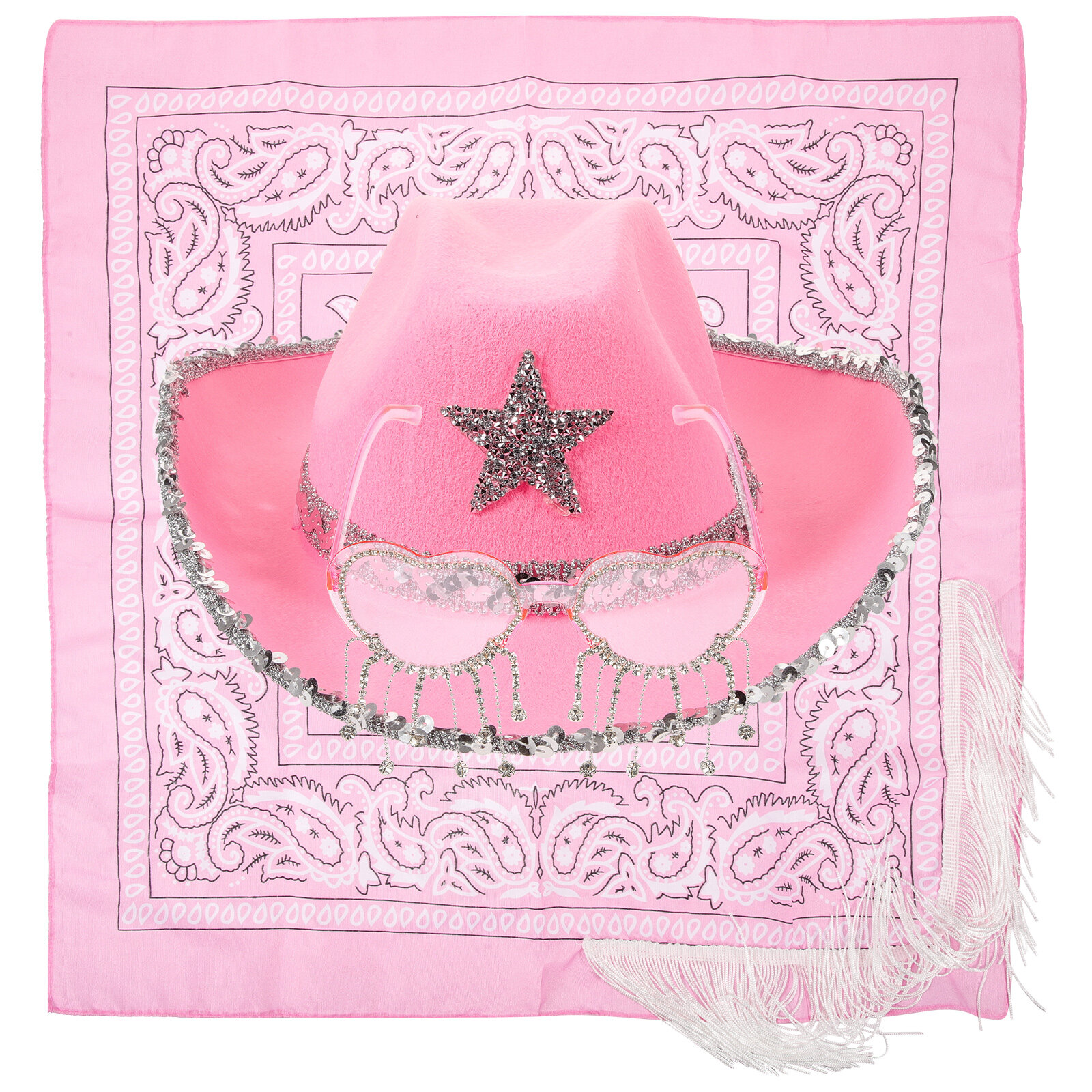 1 Set Glitter Cowboy Hat Retro Cowboy Hat Funny Eyeglasses Party Scarf
