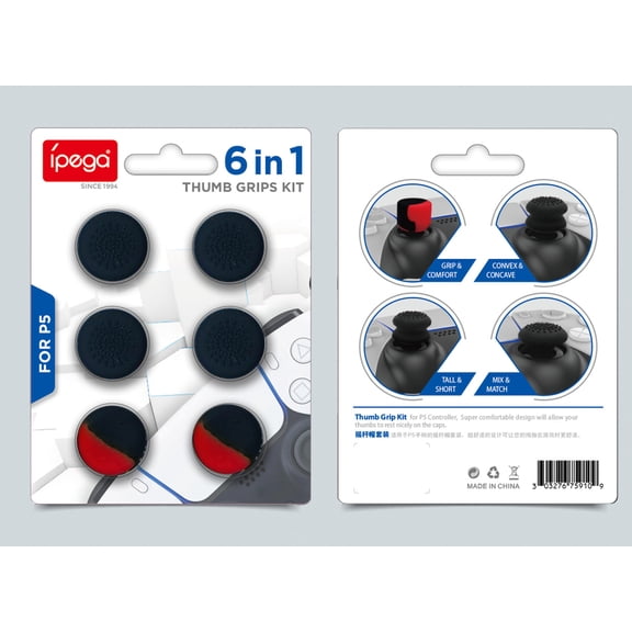 PS5 Controller 6-in-1 Thumb Grip Caps - High/Mid/Low Profile Silicone Joystick Covers, Anti-Slip Precision Enhancements for DualSense | Gaming Accessories